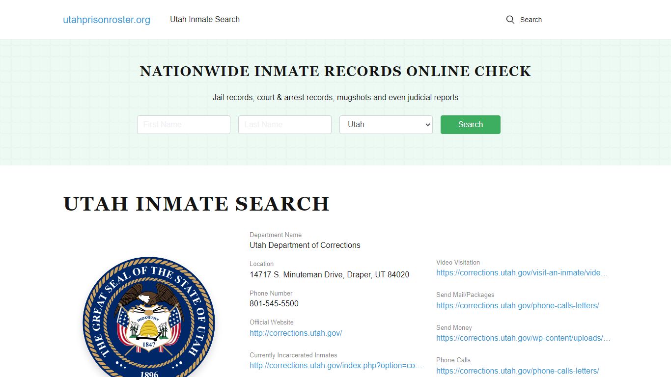 Utah Inmate Search - UT DOC Offenders Lookup